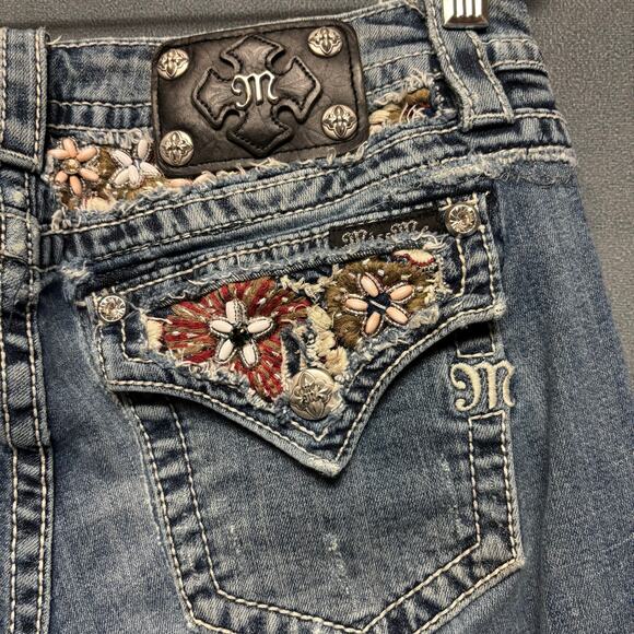 Miss Me Studded Embellished Jeans Distress Signature Bootcut Stretchy Low Rise - Picture 4 of 16